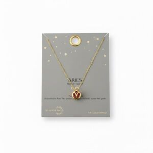 NWT Celeste & Rae 14K Gold Dipped Aries Zodiac‎ Necklace Birthstone Delicate